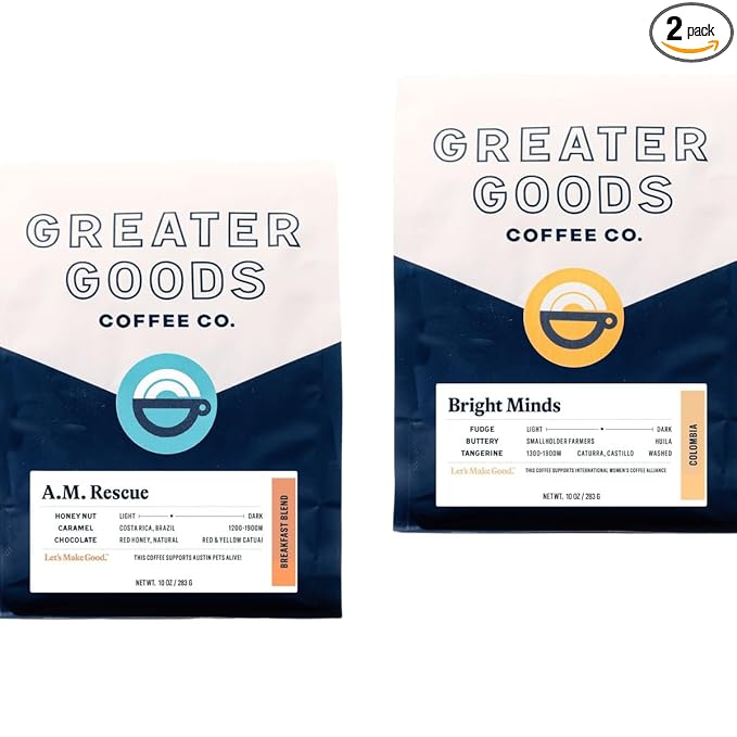 Bean Box Sampler - Roasted by Greater Goods Co. 2-Pack Freshly Ground Coffee Gourmet Coffee