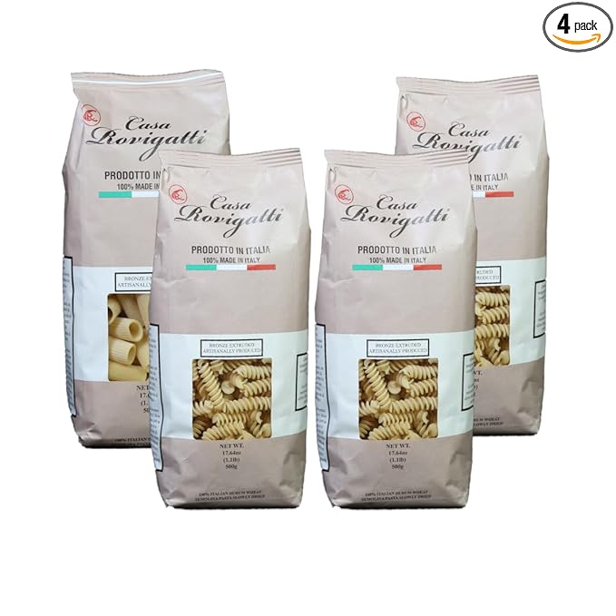 Casa Rovigatti Rigatoni 100% Italian Durum Wheat Pasta Bronze Extruded Artisanally Produced 17.64 oz Pack of 4