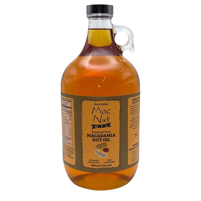 Macadamia Nut Cooking Oil- Australian Pure Cold Pressed Macadamia Nut Oil Unrefined Natural Cooking Oil High Smoke Point Fry Oil Non GMO Vegan Keto Friendly and Gluten Free (64 fl oz)