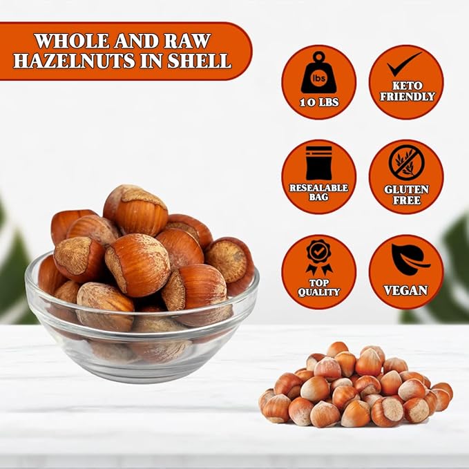 Presto Sales Filberts Hazelnuts Fresh off the tree Raw In Shell Oregon USA fun to crack - 160 oz. (10 lbs.) Convenient Bag in a Box