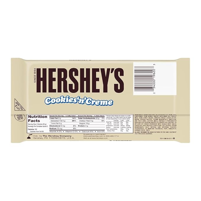 HERSHEY'S Holiday Cookies 'N' Crème Candy Bars 6.5 Ounce (Pack of 12)