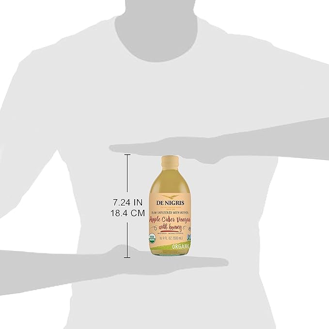 De Nigris Organic Apple Cider Vinegar With Honey Raw &amp Unfiltered 169 Oz (Pack of 2) | Apple Cider Vinegar With Mother For The Balance Of Metabolism Organic