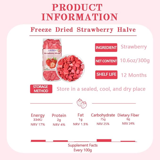 Freeze-Dried Strawberry Slices - 10.6oz (300g) | 100% Natural Fruit | Crunchy Snack for Smoothies Baking &amp Desserts | Vegan Non-GMO