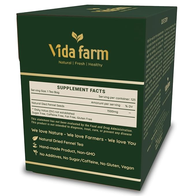 VIDA FARM 125 Fennel Tea Bags 100% Natural Dried Fennel Herbal Tea No Sugar No Caffeine