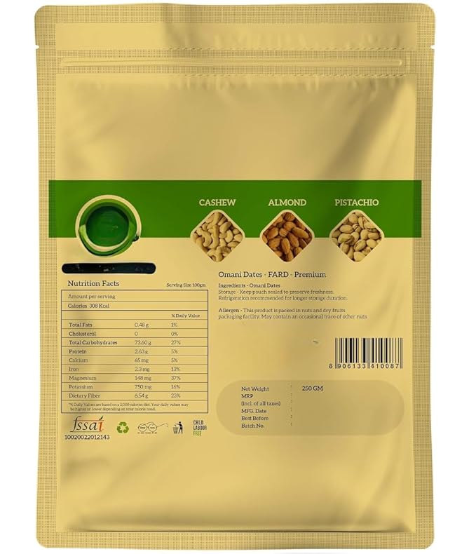 Generic Premium Omani Dates (Khajoor) Healthy &amp Nutritious Soft Khajoor | Khajur Rich in Iron Fibre &amp Vitamins- Dry Fruits &amp Nuts - 250 gm