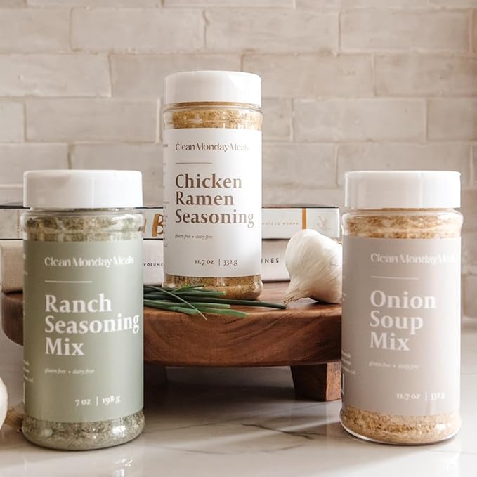 Clean Monday Meals Mix Variety Pack | Dairy Free &amp Gluten Free Seasonings – Chicken Ramen Ranch Onion | 3-Pack 35.1 oz Total