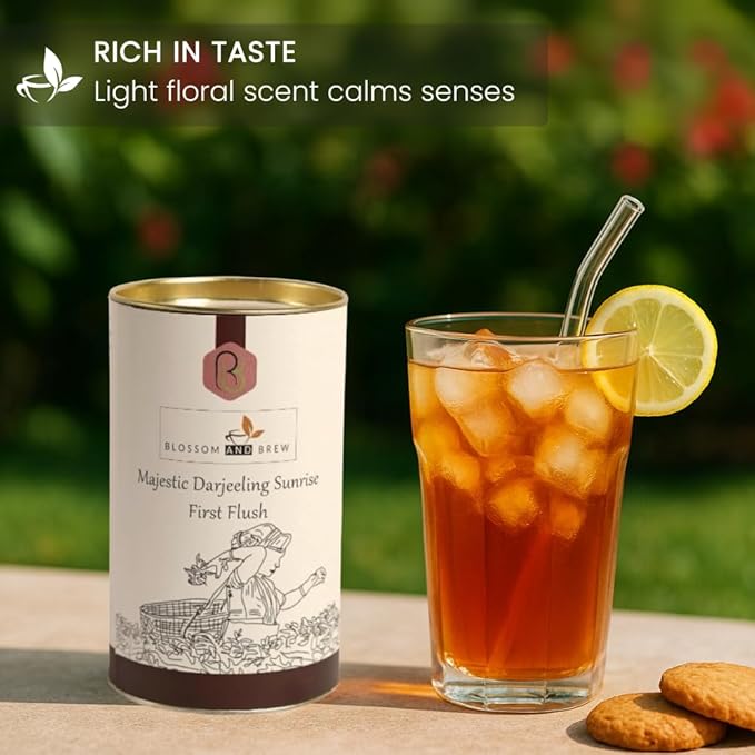 Blossom &amp Brew Majestic Darjeeling Sunrise First Flush Black Tea (1.76oz) – Whole Leaf from Teesta Valley – Rich Flavored &amp Aromatic Breakfast Brew – Caffeinated Indian Tea for Hot or Iced Bev