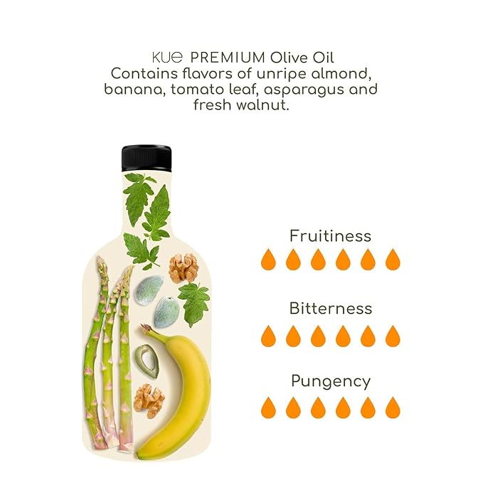 KUE Premium Extra Virgin Olive Oil – Early Harvest Cold Pressed EVOO High Polyphenol Ultra Low Acidity 0.17% Gourmet Olive Oil for Bread Dipping Finishing &amp Cooking 16.9 fl oz