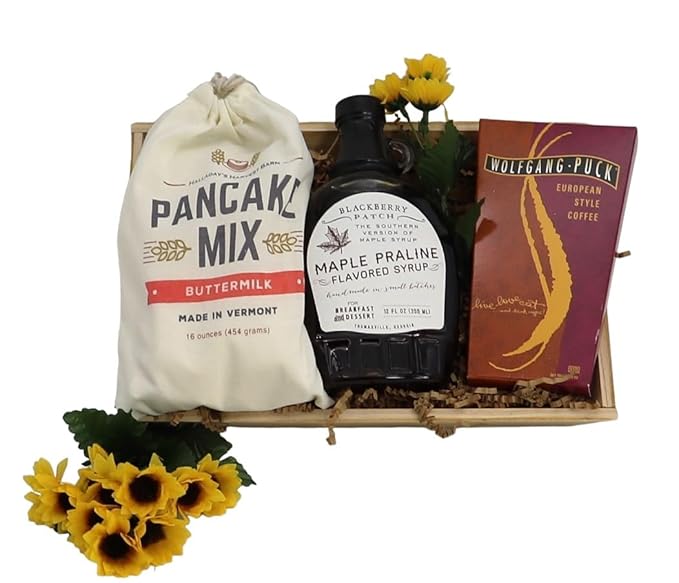 Gift Basket Village: Gourmet Breakfast Gift Crate - Artisan Pancake Mix Premium Syrup &amp Rich Coffee