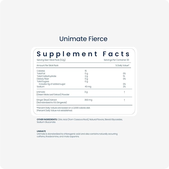 UNICITY UNIMATE FIERCE STICK PACKS - Great Tasting - Ultra Concentrated Yerba Mate Drink Mix (30 Packets). Dietary Supplement. Healthy Alternative to Coffee and Energy Drinks (30-Day Supply)