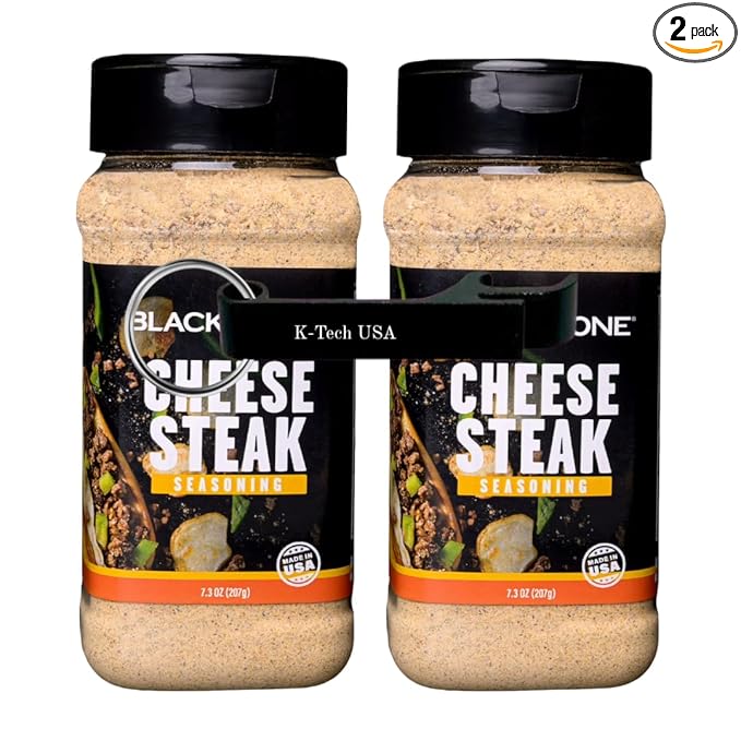 Blackatone Cheese Steak Seasoning Blend Savory Garlic &amp Spice Mix 7.3 oz Bottles (Pack of 2) with K-Tech USA Keychain