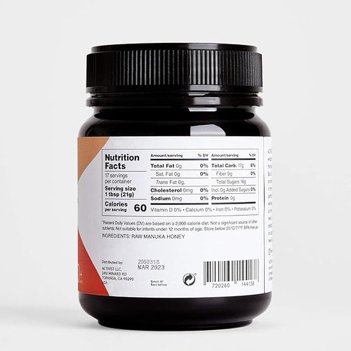 ACTIVIST Raw Manuka Honey 100+MGO | Product of New Zealand | Certified Non-GMO | BPA-Free Jar (12 oz| 340 g)