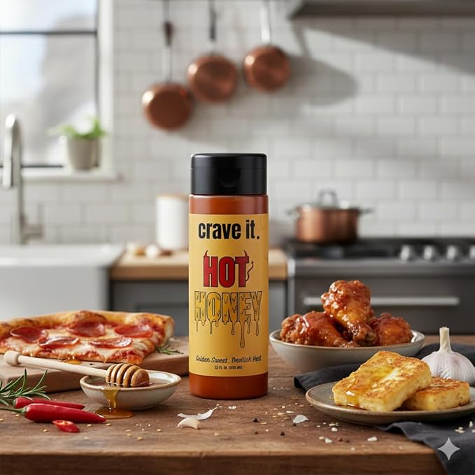 Crave It Hot Honey - Made with Raw &amp Pure Honey - Infused with Chile Peppers - 12oz - 6 Pack