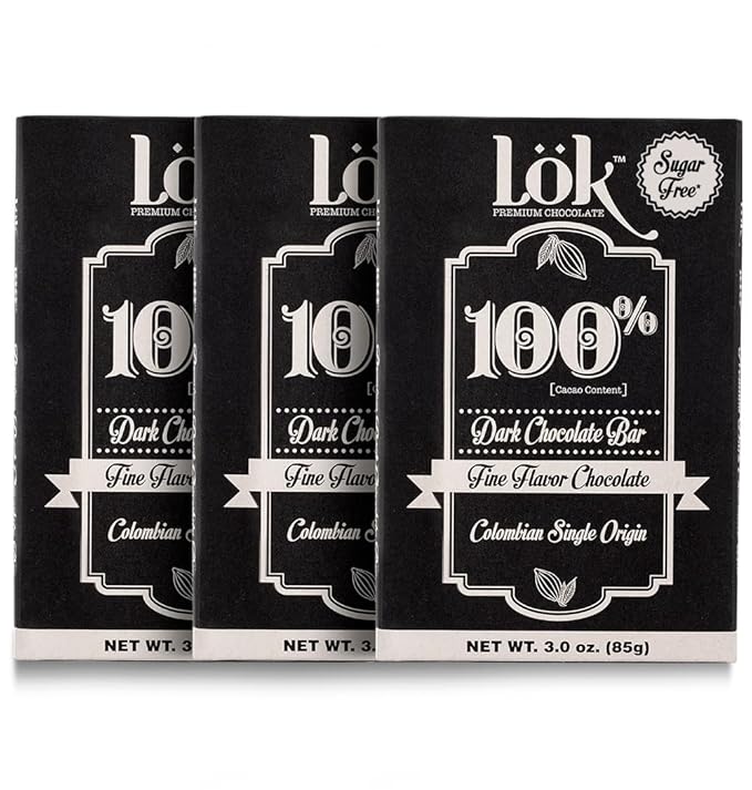Lök Foods Dark Chocolate Bar 100% Cacao | Fair Trade Kosher Gluten Free Vegan Bean-to-Bar Sugar-Free No Sugar Alcohol No Artificial Sweetener Keto Friendly Low-Carb Paleo | 3.0 Ounce 3 Pack