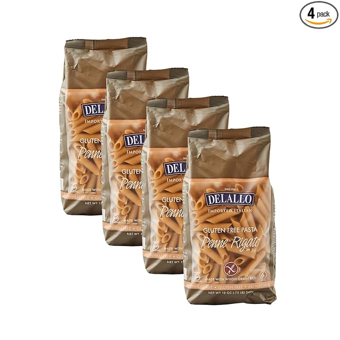DeLallo Gluten-Free Brown Rice Penne Pasta Non-GMO Made in Italy Kosher All Natural Tree-Nut Free12 oz Bag (4 Pack)
