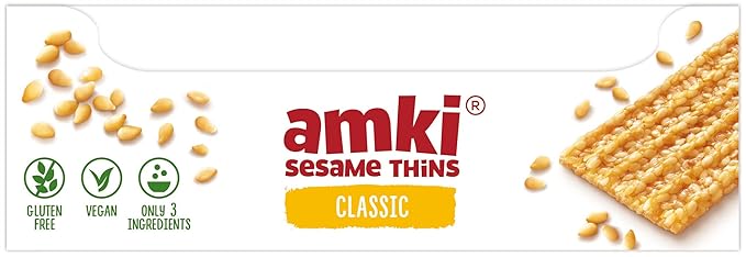 Amki Sesame Thins Classic (Sesame Snaps) Gluten Free Vegan Delicious Crunchy Sensibly Sweet Snacks. 24 Pack 720g