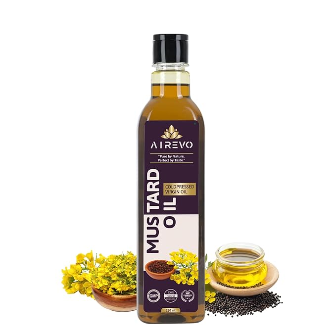 AIREVO Unrefined Wood Pressed Black Mustard Oil – Kolhu/Kacchi Ghani/Chekku/Marachekku Cold Pressed – Pure &amp Chemical-Free – Kachi Ghani Sarso Tel – Rich In Nutrients – (250ML)