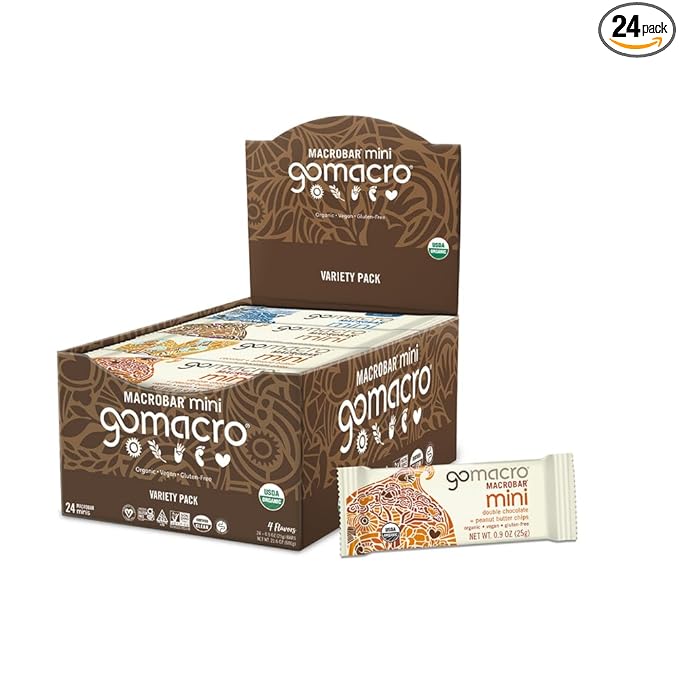 GoMacro MacroBar Mini Organic Vegan Protein Bars Variety Pack 0.9 Oz 24 Count