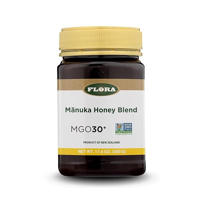 Flora - Manuka Honey - MGO 30+ - Sustainable Honey from New Zealand - Non-GMO &amp Unpasteurized - 17.6 oz. Jar