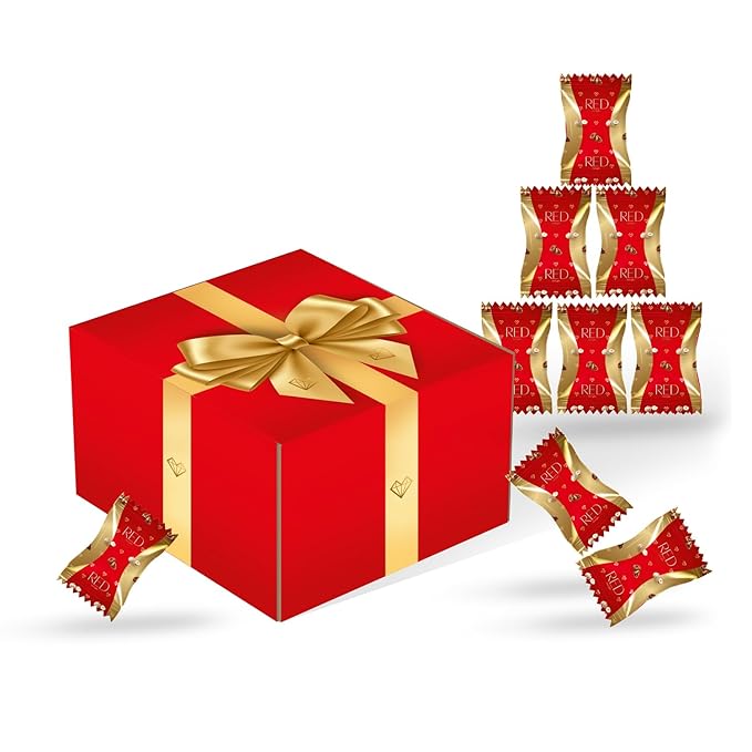 RED Delight®™ 100 Piece Chocolate Gift Box (100 Piece Gift Box w/Diamond Truffles Milk Chocolate w/Hazelnut &amp Macadamia Filling)