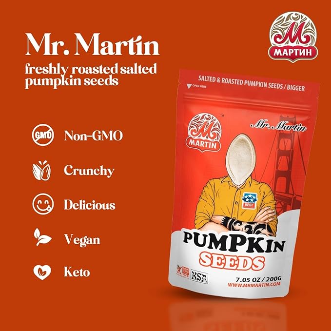 MR. MARTIN Freshly Roasted Salted Pumpkin Seeds Keto Friendly Snack Non-GMO Vegan Low Sodium 3 Pack