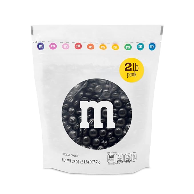 M&ampM'S Black Milk Chocolate Candy 2lbs Resealable Pack for Parties Halloween Birthdays Desserts