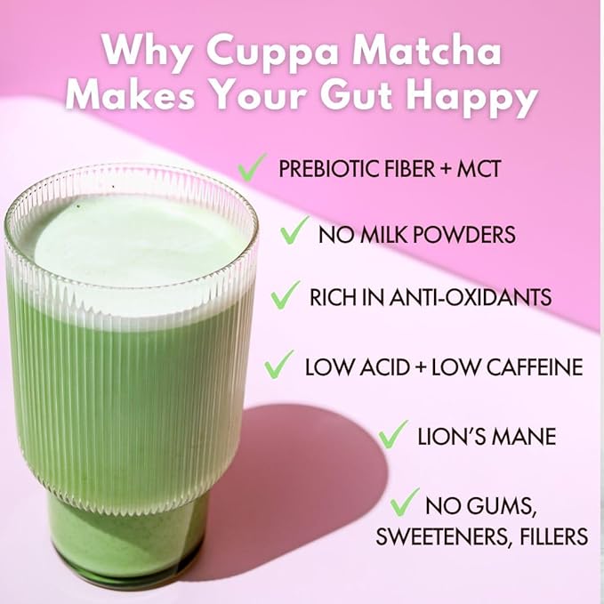 Cuppa Strawberries &amp Cream Matcha - Great tasting ceremonial matcha with mushrooms adaptogens &amp superfoods - Lion's Mane Ashwagandha Cordyceps MCT &amp Prebiotic Fiber . Supports natural