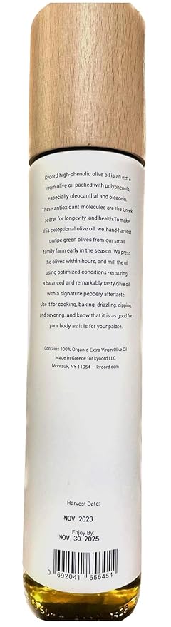 kyoord High-Phenolic Extra Virgin Olive Oil - Unfiltered Cold-Pressed Early Harvest - Peppery Robust Green Notes - Packed with Polyphenols Oleocanthal Antioxidants 500ml