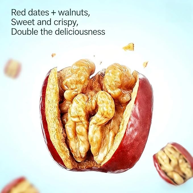 Jujube Dates with Walnuts 17.6 oz (500g)Only jujubes and walnuts - Natural Chinese Red Date Snack Healthy Jujube and Walnut Bites for Energy &amp Nutrition