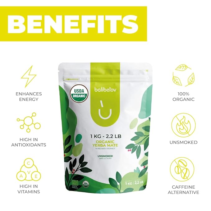 BALIBETOV Organic Yerba Mate 2.2 lb Loose Leaf – Unsmoked Pure Leaf Clean Natural Energy Gluten-Free &amp Vegan