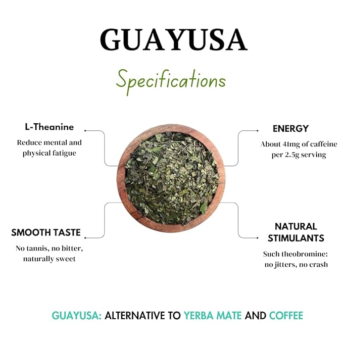 Guayusa Loose Leaf Tea by PACHA | 66mg Caffeine | Naturally High in Antioxidants L-Theanine &amp Theobromine | Sustained Energy Herbal Tea (1 Pound (Pack of 1) Golden Guayusa)