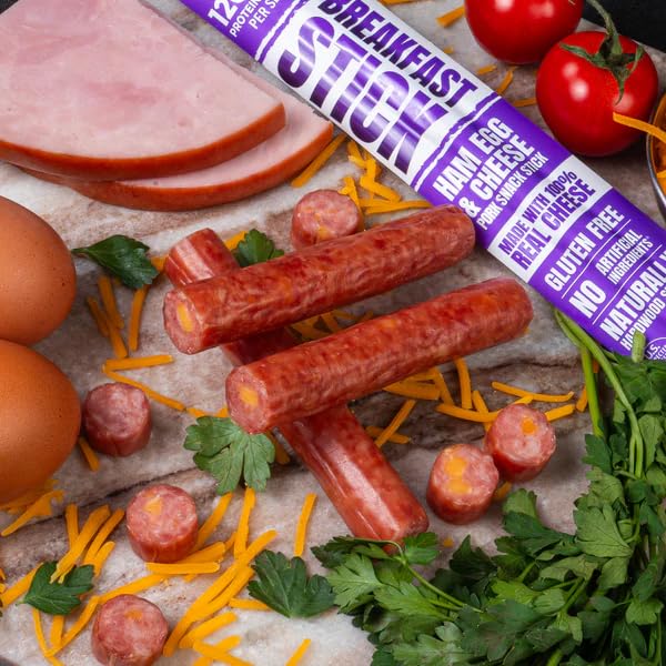 Wicked Cutz Ham Egg and Cheese Stick 12g Protein Per Gluten Free Breakfast Stick USA Made High Protein Carnivore Snacks Breakfast Meat Sticks (12 Sticks)