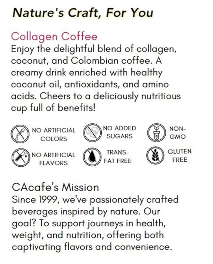 CAcafe Collagen Coffee | No Added Sugar 13g Protein | Ultimate Superfoods Blend of Collagen Coconut and Colombian Coffee | Hot or Cold Instant Mix | Non-GMO | 12.7oz Each (2-Pack)