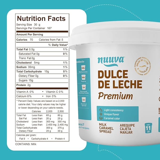 Nuuva Foods Premium Dulce de Leche – Authentic Creamy Caramel Spread – Perfect for Desserts Baking and Spreading Caramel Carmel Syrup Dulce De Leche Syrup - 5 lbs