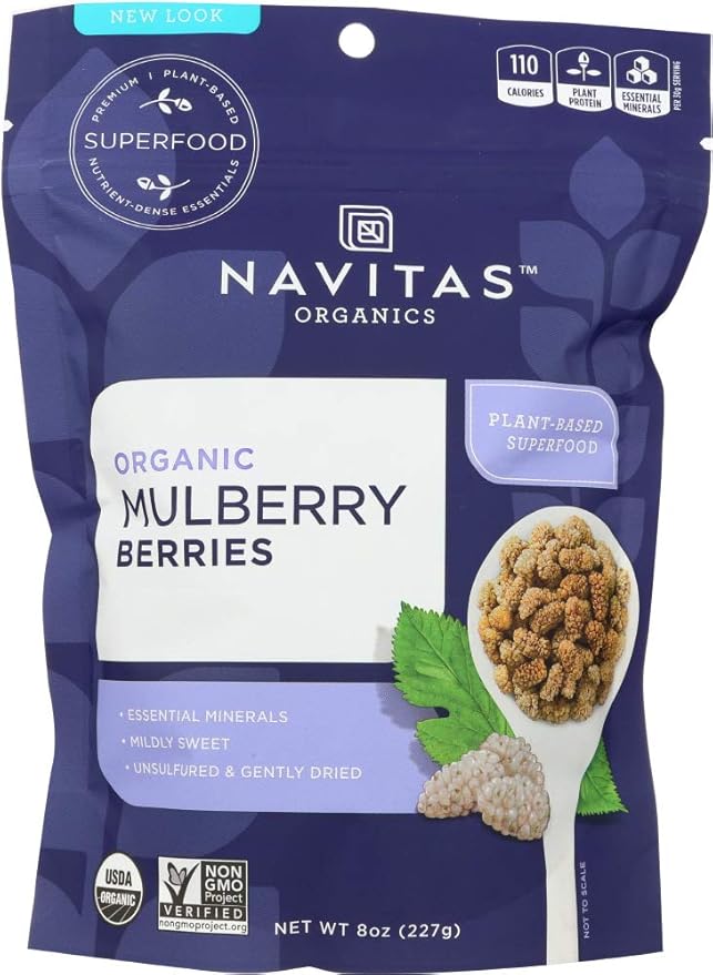 Navitas Naturals Organic Mulberry Berries Sun-Dried White Mulberries 8 oz(Pack of 2)