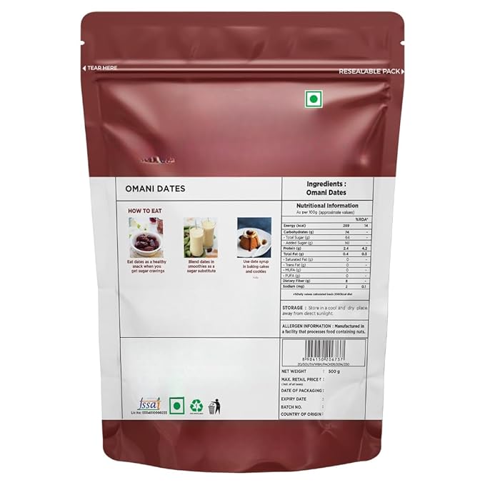 Generic Premium Dates - Omani - Value Pack| Khajoor Or Khajur Dry Fruit | Healthy &amp Nutritious Snack | Rich in Protein &amp Vitamins | Natural Sweetner Fresh - 500 gm