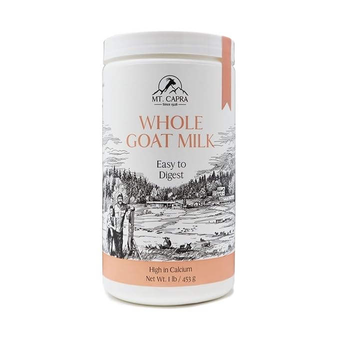 Mt. Capra Whole Goat Milk | from Non-GMO Grass-Fed Goats Creamy Great Tasting Easy to Digest A2 Milk | 16 Servings - 1 Pound