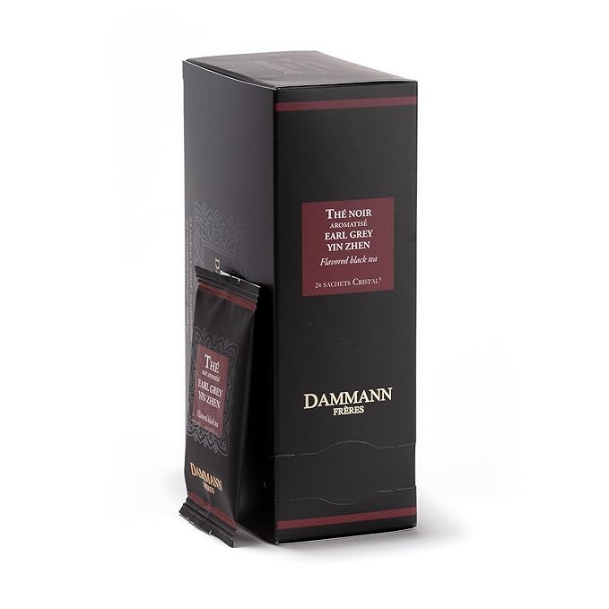 Dammann Freres Sachets Earl Grey Yin Zhen Tea Bags Premium Gourmet French Black Tea Blend Bergamot Individually Wrapped 24 Count (Single Pack)