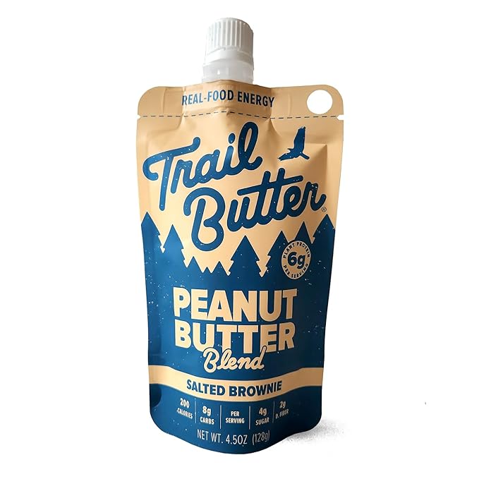 Trail Butter Big Squeeze Nut Butter Energy Pouches 4.5oz (6-Pack) – Real Food Endurance Fuel Protein Snack for Hiking Camping &amp Active Lifestyles – 24g of Protein per Pouch – Salted Brownie Pea