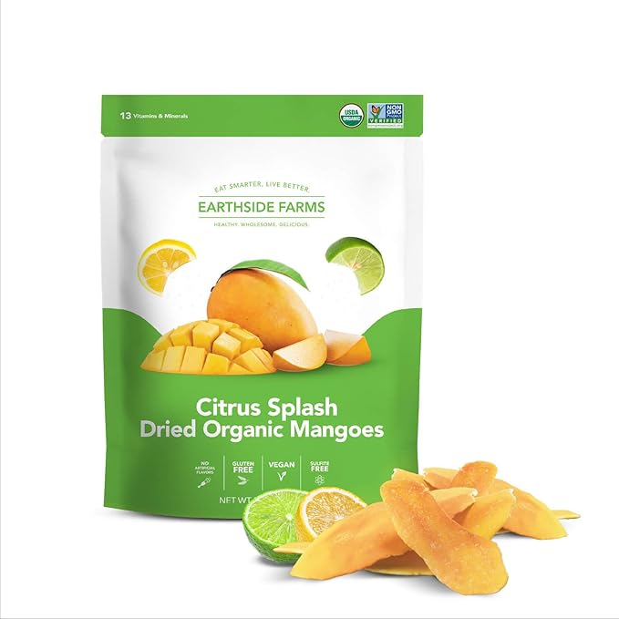 Earthside Farms - Dried Organic Mango Variety Pack Original and Citrus Splash Dried Mangoes Gluten Free No Added Sugar Non GMO Organic Vegan Snack Naturally Sweet and Flavorful (2.8oz 4 pack)