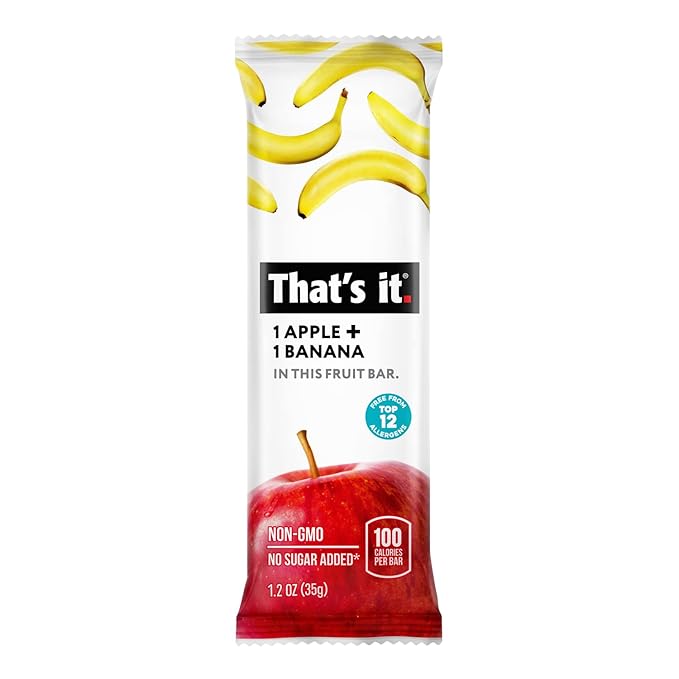 That's it Apple + Banana 100% Natural Real Fruit Bar Best High Fiber Vegan Gluten Free Healthy Snack Paleo for Children &amp Adults Non GMO Sugar-Free No Preservatives Energy Food (12 Pack)