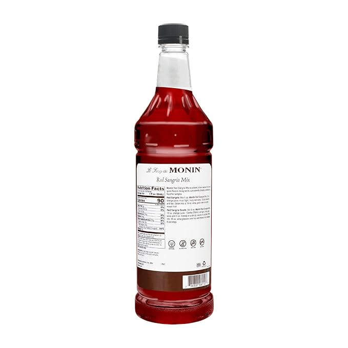 Monin Flavored Syrup Red Sangria Mix 33.8-Ounce Plastic Bottle (1 liter)