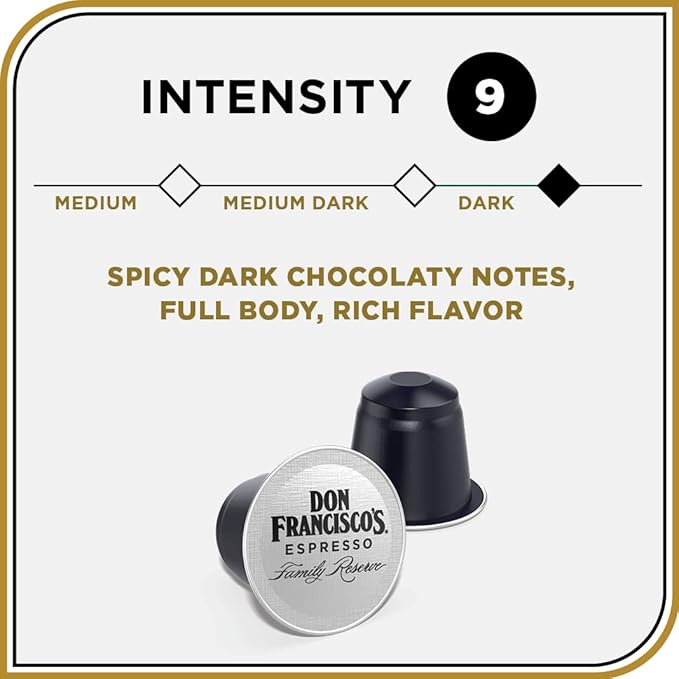 Don Francisco's Clasico Espresso Pods: 80 Recyclable Aluminum Capsules Intensity 9 Dark Roast Compatible with Nespresso Original Line Machines - Bold Cuban-Style with Spicy Chocolate Notes