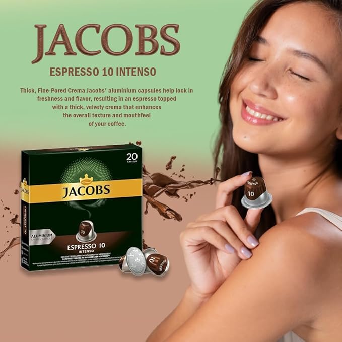 Jacobs Espresso 10 Intense 10x20 CAPSULES Coffee Capsules Compatible with (052 USD/1 CAP)