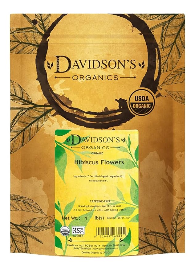 Davidson's Tea Bulk Herb Pure Org Hibiscus Flowers 16-Ounce Bag