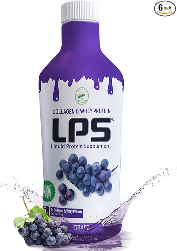 Nutritional Designs Sugar-Free Liquid Collagen &amp Whey Protein Supplement - Non-GMO Drink - Promotes Healthy Skin &amp Hair for Men &amp Women (Grape Standard Care) Pack of 6