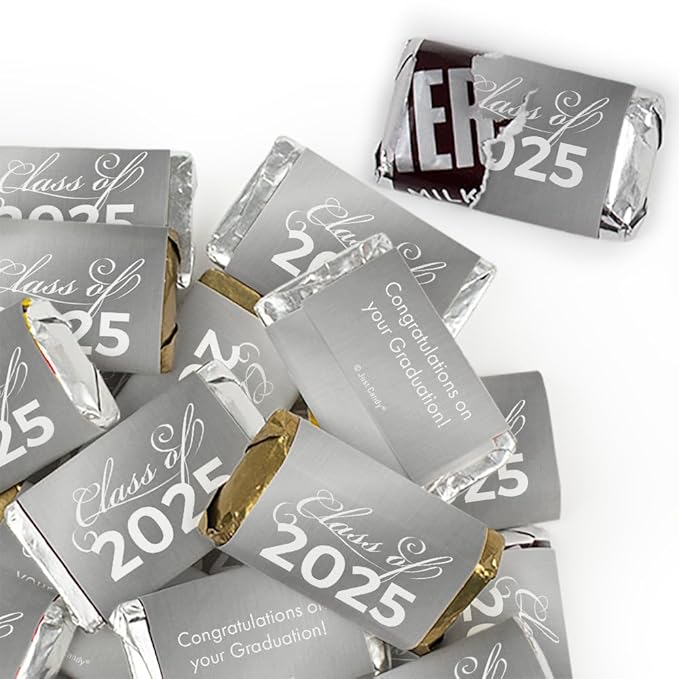 124 Pcs Silver Graduation Candy Party Favors Miniatures &amp Silver Kisses (1.52 lbs Approx. 124 Pcs)