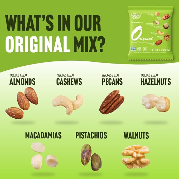 Daily Gourmet Nuts - Unsalted Mixed Nuts Snack Packs/Individually Wrapped Snacks/Nut Snacks/No Peanuts/Healthy Trail Mix Individual Packs/Deluxe Assorted Snacks / 48 Packs