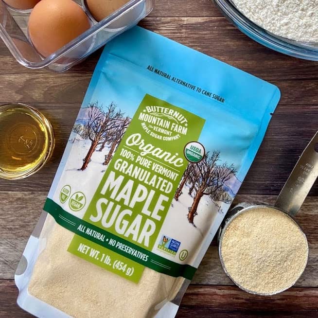 Butternut Mountain Farm 100% Pure Organic VT Maple Sugar 1LB Bag Reclosable Pouch