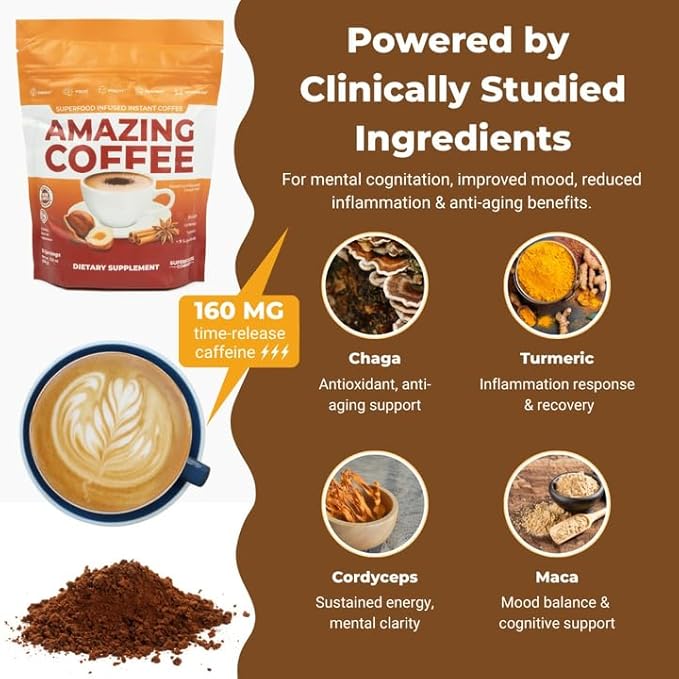 Superfoods Company Amazing Coffee- 12 Natural Superfoods - French Roast - Weight Loss &amp Brain Boost - Gluten Free Non-GMO Sugar Free Vegan &amp Keto Friendly [48 Pods] [Cocoa]
